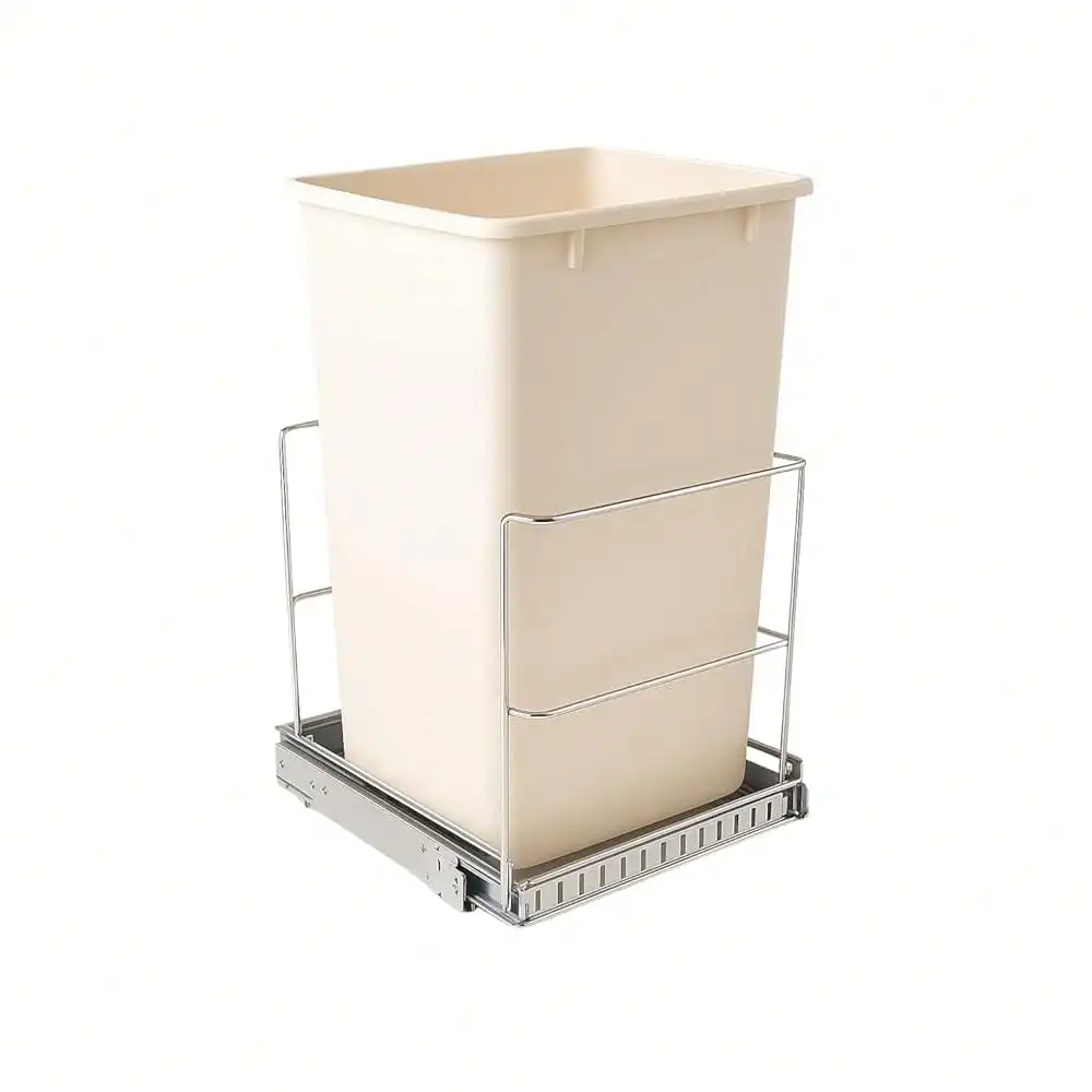 

Выдвижной мусорный бак для шкафа - 9 галлонов / 36 кварт - прочный, хромированный, с плавным скольжением и отсеком для мешков для мусора - требует пространства не менее 11 дюймов