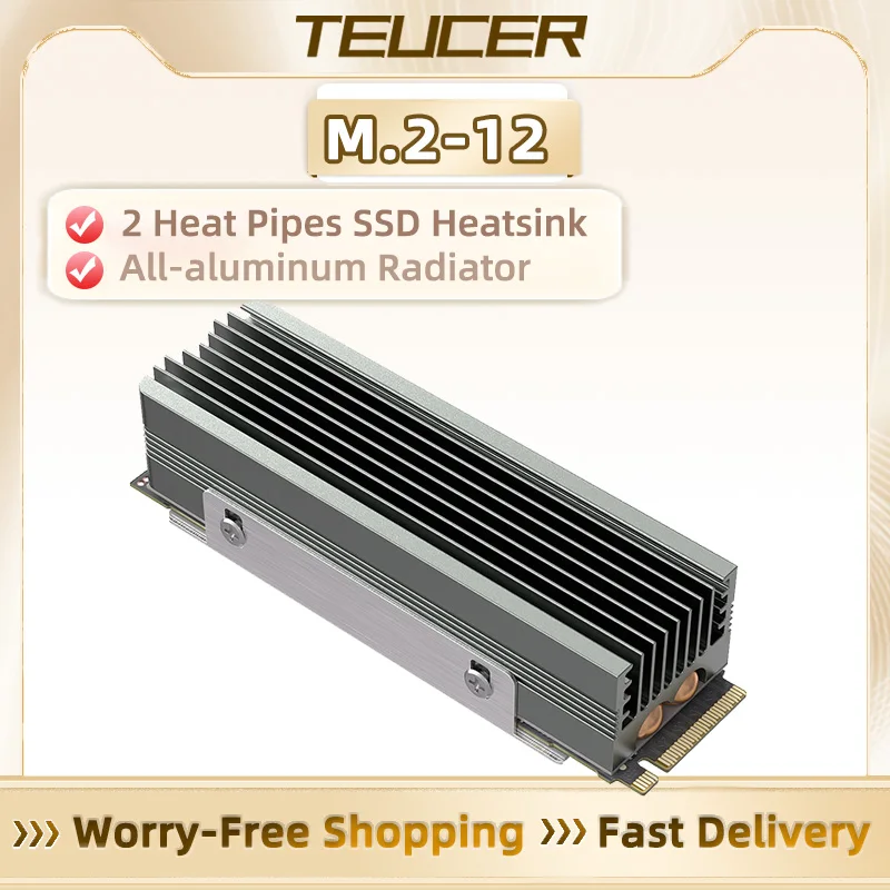 TEUCER M.2 2280 SSD Heat sink with Thermal Pad 2 Heat Pipes Solid State Drive Radiator For M.2 NVMe 2280 SSD Cooler