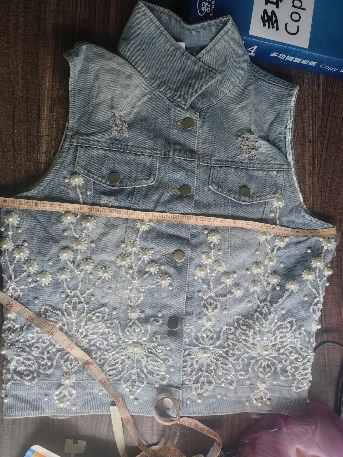 Spring/Summer Women Denim Vest 2024New Fashion Lace Beaded Denim Vest Cardigan Sleeveless Jacket Vintage Jeans Waistcoat Female