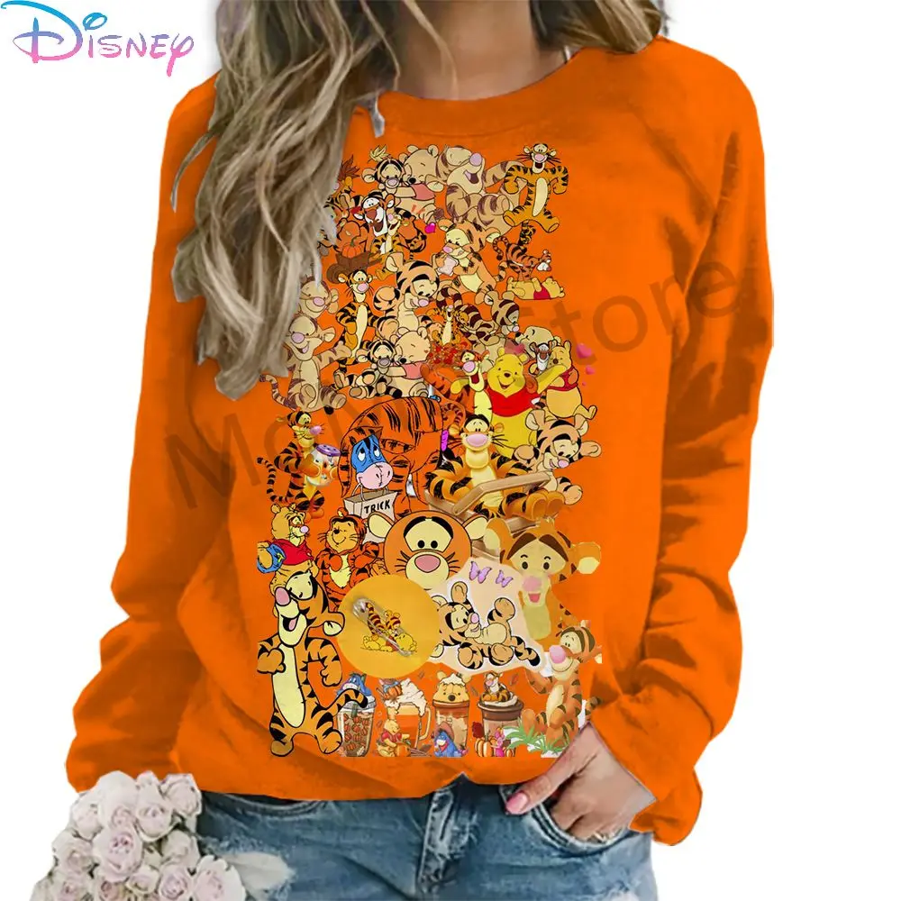 Women\'s Long Sleeve Sweatshirts O Neck Disney Winnie The Pooh Streetwear 2024 3D Print Street Wear Autumn Fashion Leisure S-3XL