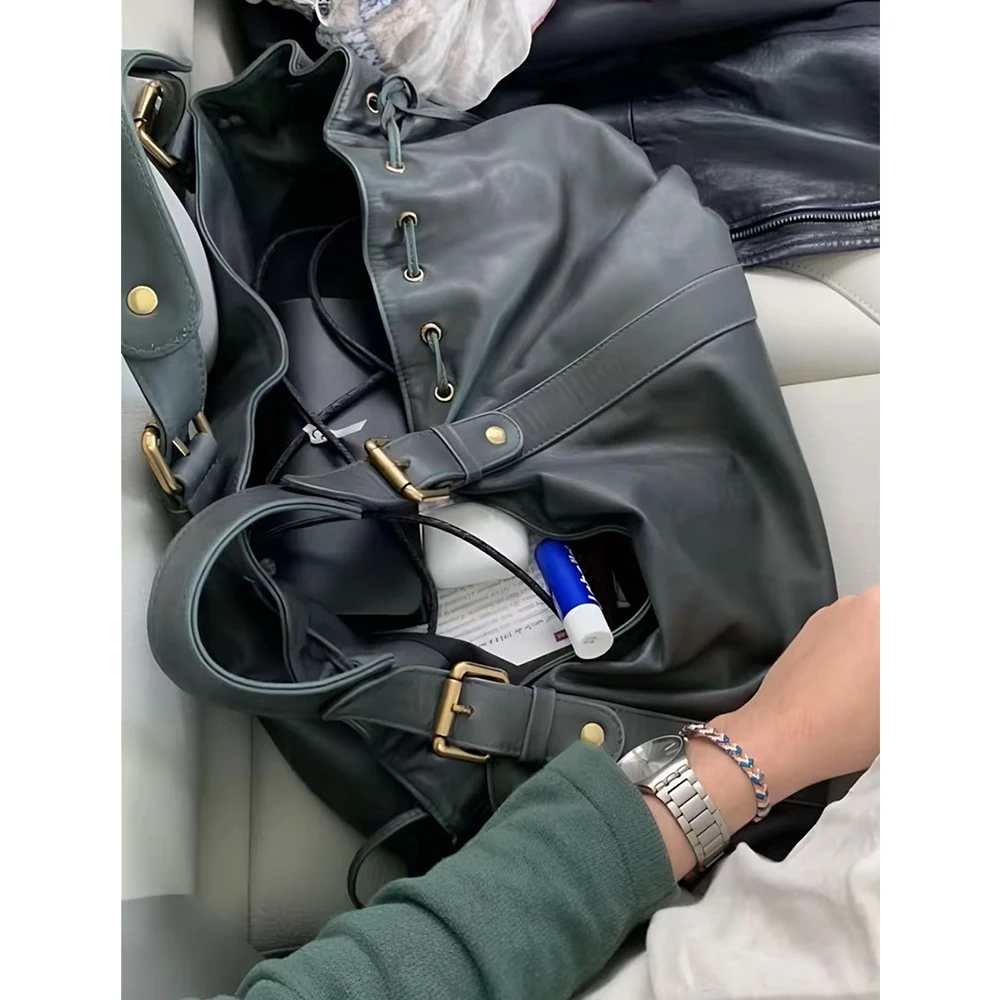 

Fashion Large Capacity Boston Bag Designer Women Handbags Luxury Soft Crumpled Pu Leather Shoulder Crossbody Bags Commuter Bag