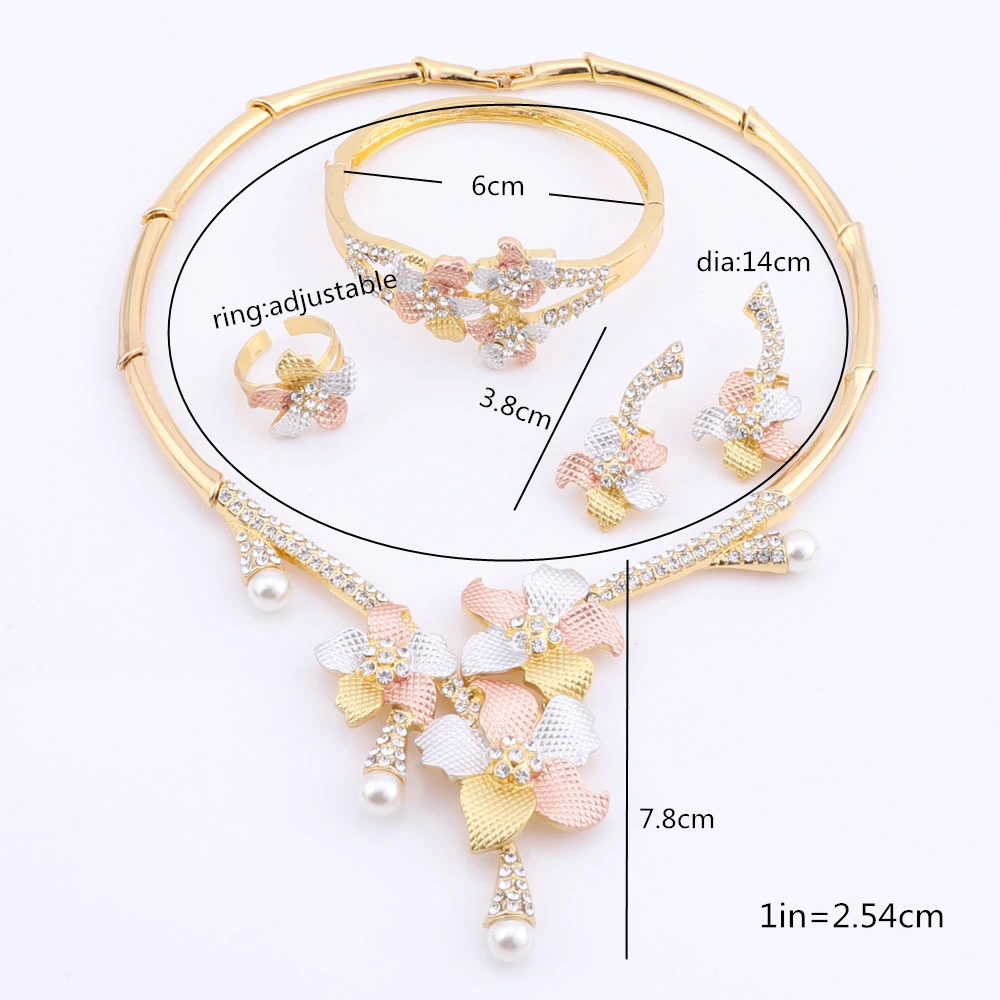 CYNTHIA High Quality Italian Women Fashion Bride Wedding Gold Color Jewelry Necklace Bracelet Ring Earrings Crystal Jewelry Sets