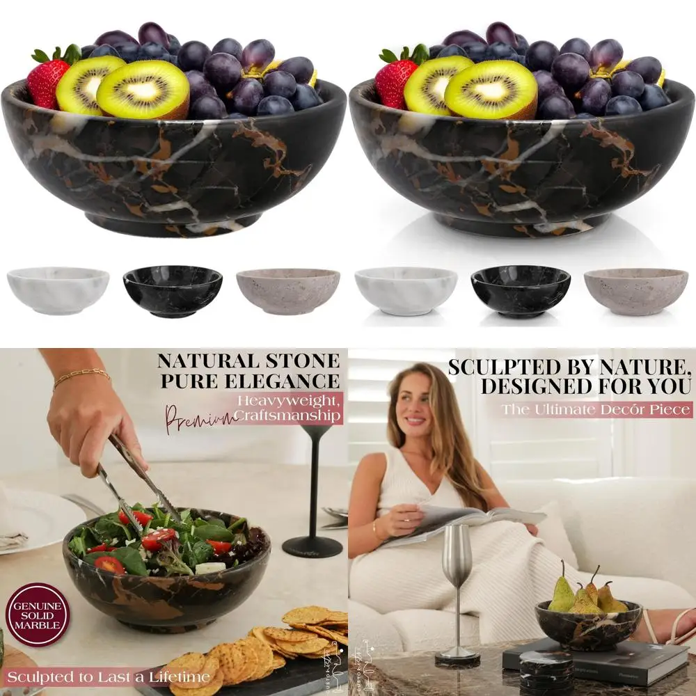 

Элегантная черная мраморная ваза для фруктов - Роскошная декоративная чаша для кофейных столиков и кухонных столешниц - Каменная чаша среднего размера для