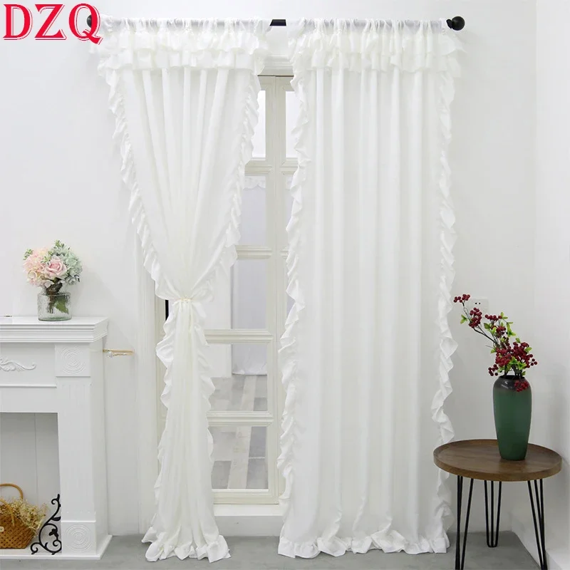 

Double Layer White Window Tulle Door Curtains Elegant Lace Gauze Warp Ruffled Half Curtain for Kitchen Wedding Curtains