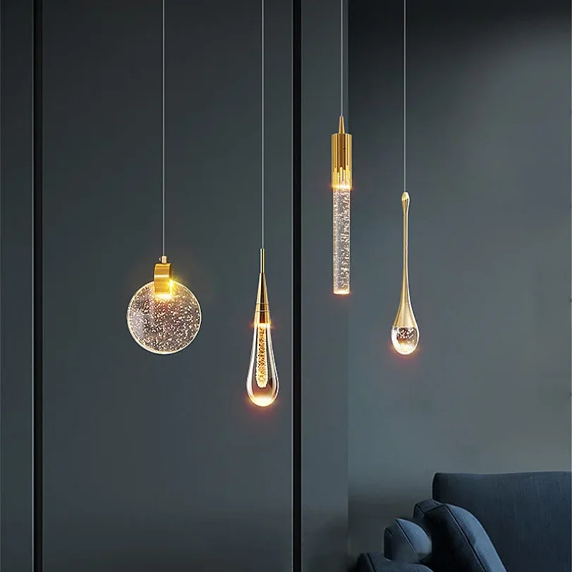 Bubble Crystal Pendant Lights for Bedroom Bedside Hotel Bathroom Hanging Lamp Led Glass Modern Ceiling Chandeliers Double