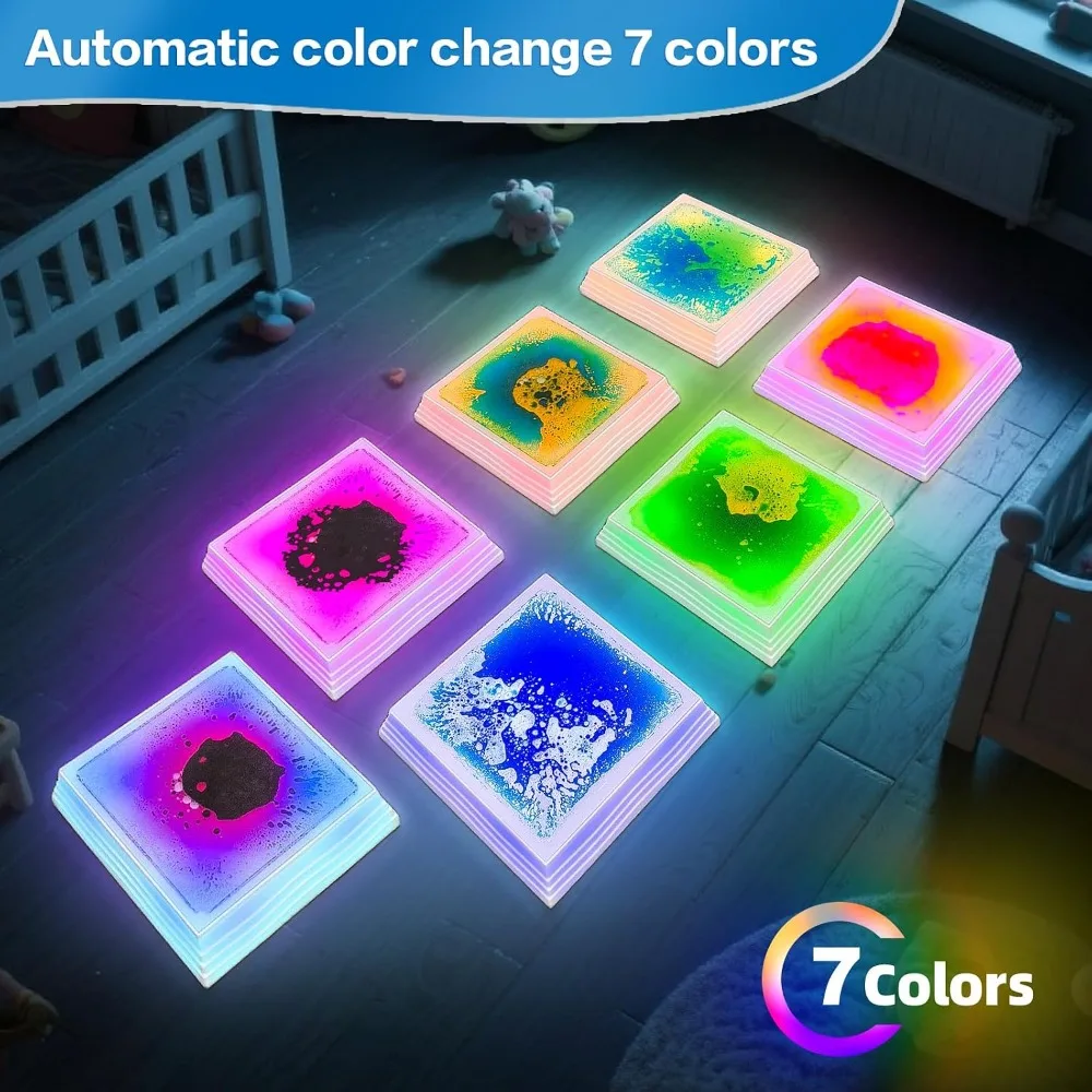 Light Up Sensory Floor Tiles - 12x12 Inch Liquid Play Mat with 7 Colors LED, Non-Slip Puzzle Mat for Home, Classroom, Autism Toys for Toddlers Ages 3-7 (Pack of 6) view 3