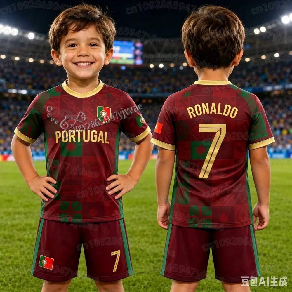 2026 Ronaldo Nr. 7 Fußballtrikot-Set mit Shorts für Damen, Herren und Kinder, Portugal-Fan-Set, T-Shirt und Trainingsanzug, 2-teiliges Set – Detail 9