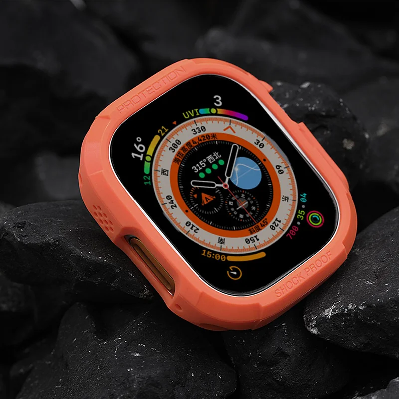 حافظة من البولي يوريثان لساعة أبل الترا 49 مللي متر غطاء ممتص للصدمات من السيليكون لساعة أبل الترا 2 49 مللي متر ملحقات ألياف الكربون