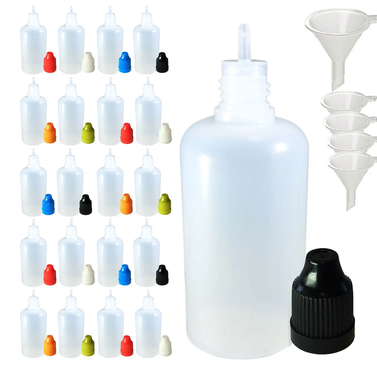 

200Pcs 50ml LDPE Empty Plastic Dropper Bottles E Liquid Squeezable Juice Container with Childproof Cap Long Thin Tip Free Funnel