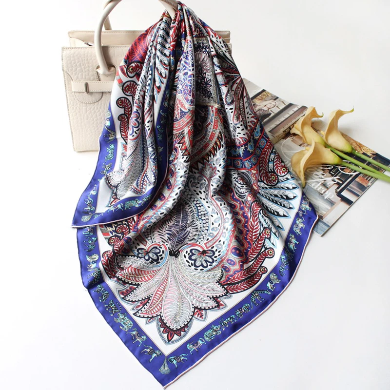 88×88cm 100% Mulberry Silk Twill Scarf For Women Luxury Brand Square Size Smooth Soft Travel Shawls And Wraps In Spring Autumn