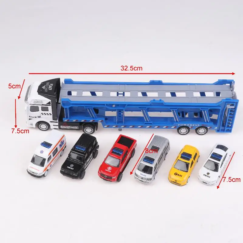

1Set Children's Toy Car Transporter For Boy, City Services Alloy Double Transporter, Large Truck Model Toy