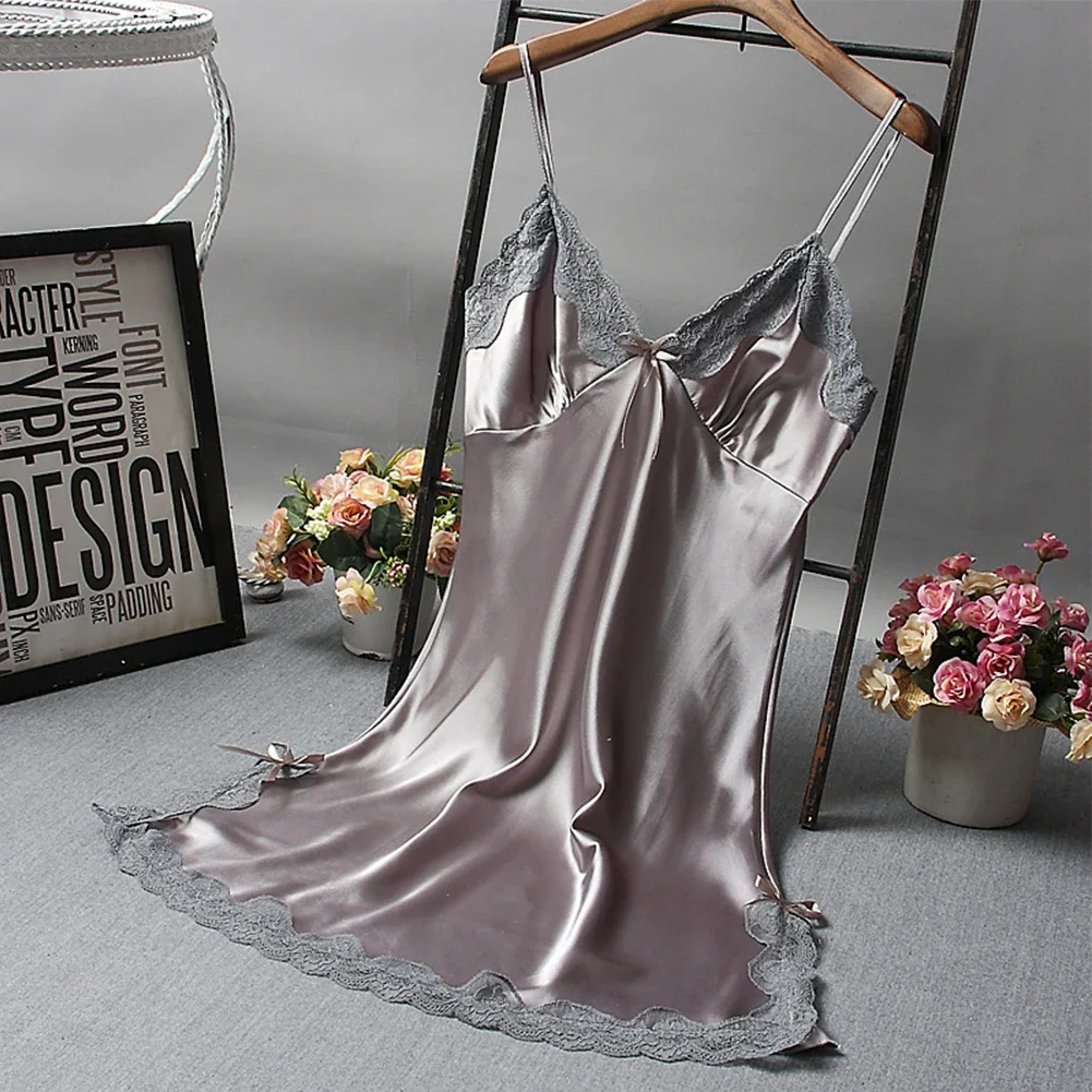 Women V Neck Lace Patchwork Nightgown Sexy Wedding Lingerie Soft Sleepwear Night Dress Nighty