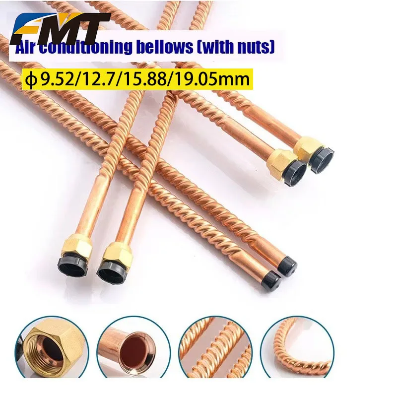Copper bellows With nut for Air conditioner inner unit anti-dented Soft state copper tube 10 16 19mm Copper pipe Length 40 65cm
