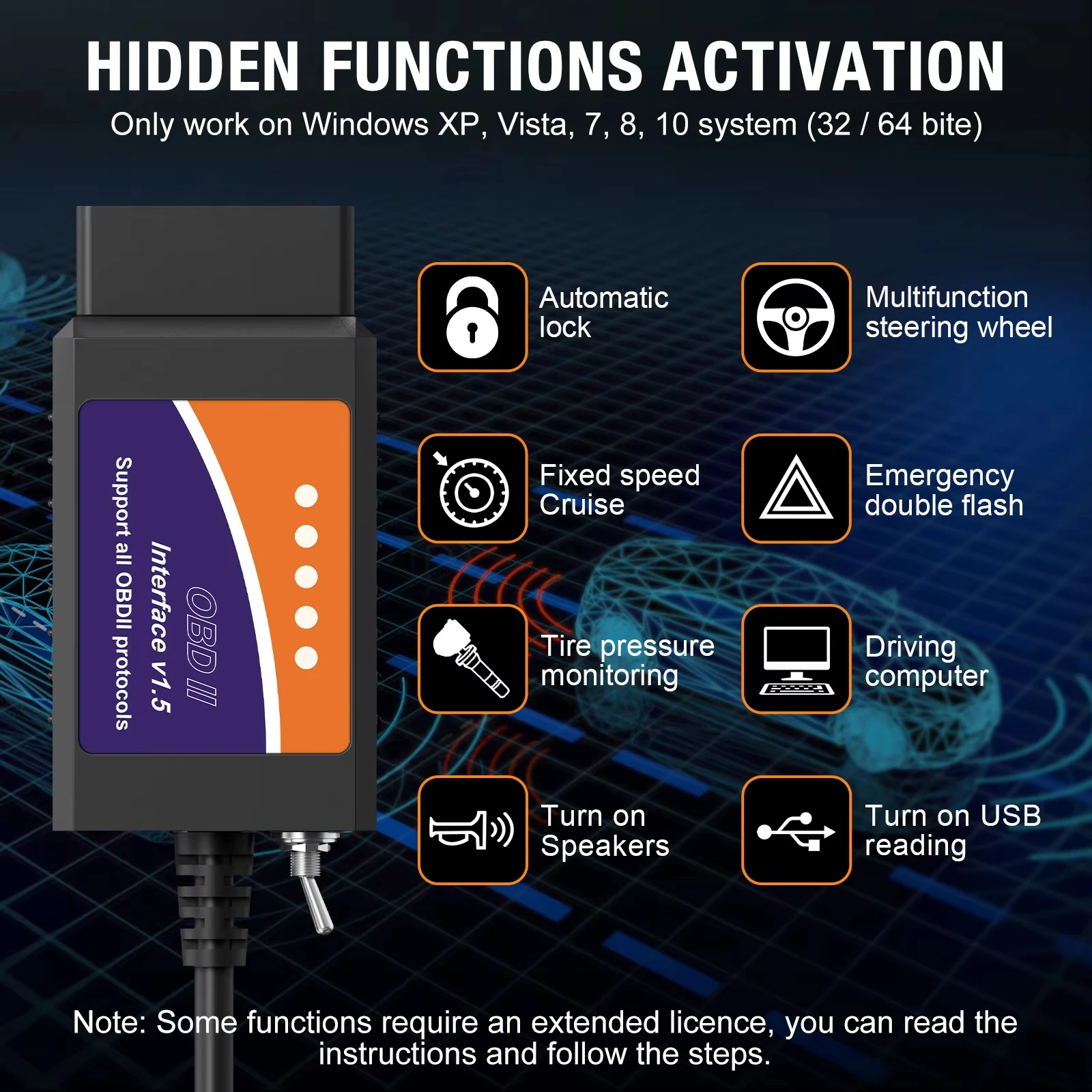 FORscan ELM 327 Obd2 ماسح ضوئي تشخيصي USB V1.5 HS/MS يمكن التبديل لأداة قارئ رمز ترميز المركبات فورد