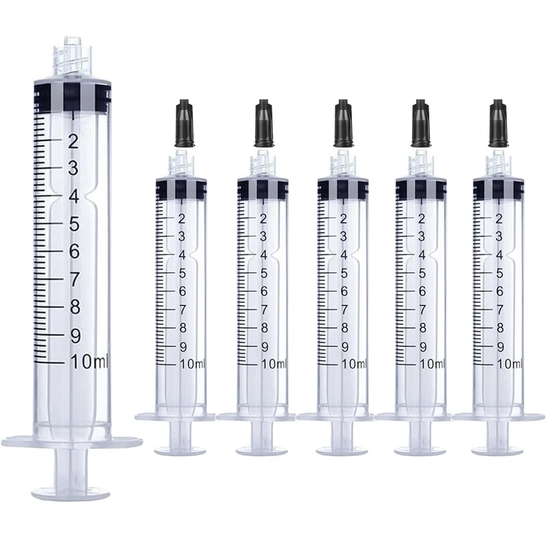 10ml Luer Lock Plastic Syringes, With Black Plugs, No Needle, Clear Scale, Liquid Measuring Dispensing Storage Tool for Lab Hobb