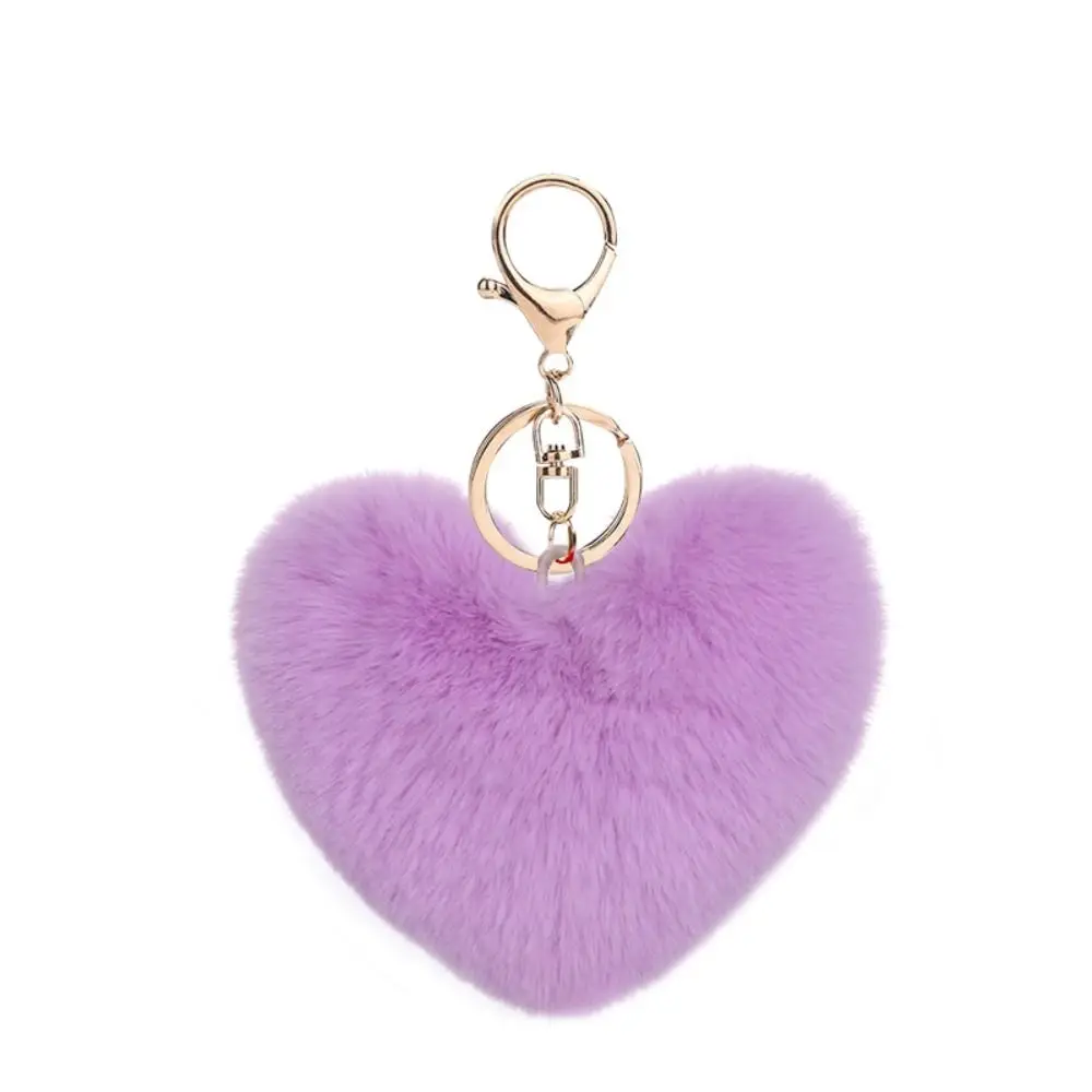 New Love Heart Plush Bag Pendant Fluffy Ball Solid Color Hanging Decoration Imitation Rabbit Fur Bag Accessories Car Key Ring