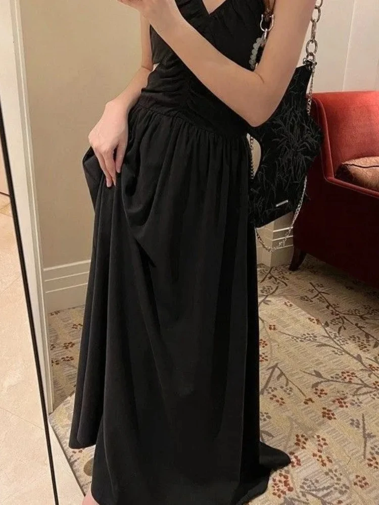 فستان صيفي من Vestidos De Mujer لعام 2025 ملابس نسائية بخصر عالٍ طيات بدون أكمام وظهر مثير رداء نسائي فساتين ماكسي عصرية