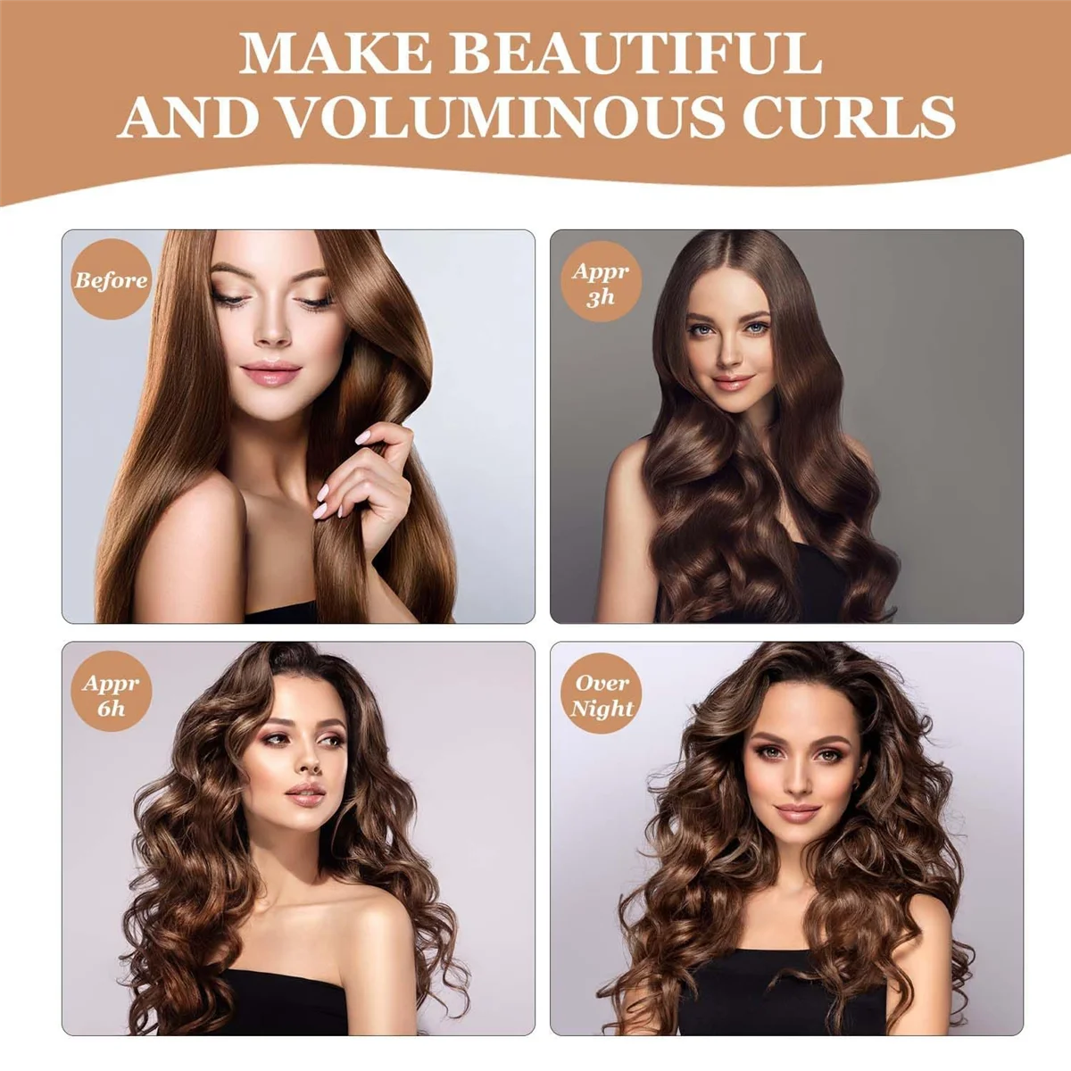 No Heat Hair Curler Overnight No Heat Curls Blowout Rod Headband for All Hair Types+Hook No Heat Curling to Sleep Coffe