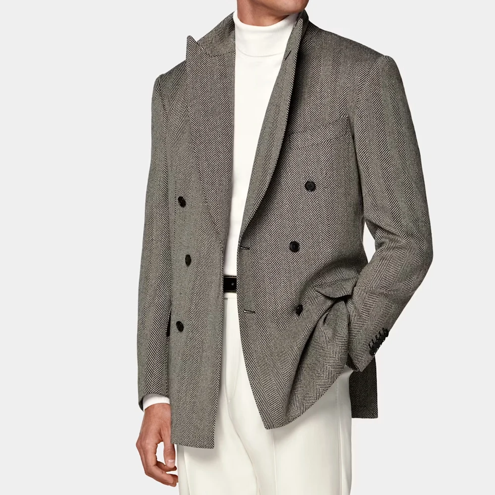 Peak Lapel One Pieces Suits Herringbone Slim Fit Double Breasted Men's Suits Wedding Suits  （Just One Jacket）
