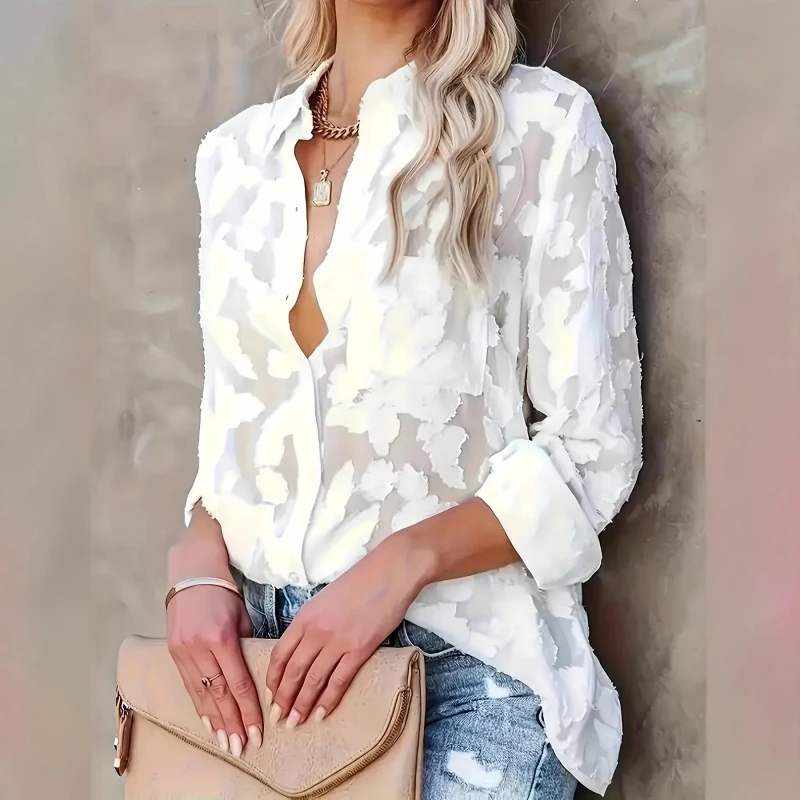 

2026New Elegant Long-Sleeved Fashionable Sheer Shirt for Women, Luxurious Shirt