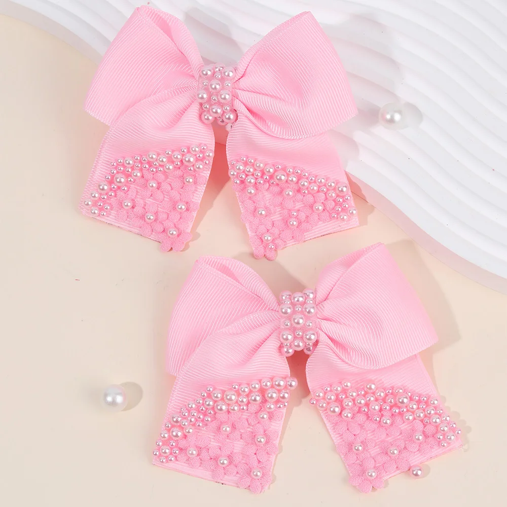 

2Pcs New Flower Bow Hair Clips Elegant Ribbon Pearls Hairpins Floral Barrette For Girls Children Kid School Headdress Accesories