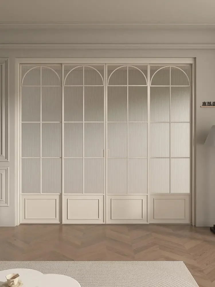 xx-CustomModern Minimalist Arched Aluminum Sliding Glass Door Slim Frame Textured Glass Interior Door For Master Bedroom Suite
