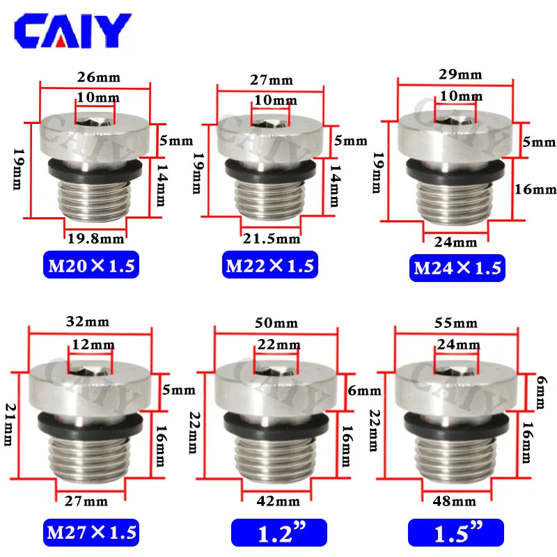 Embout à six pans creux en acier inoxydable 1/8, anneau en caoutchouc fluoré, bouchon hexagonal, raccord de tuyau d'eau et d'huile, mâle BSP, 1/4 ", 3/8", 1/2 ", 304"