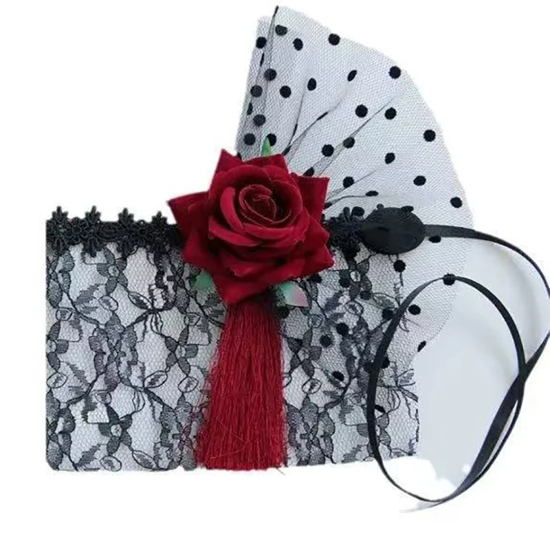 Demi-masque de princesse rétro en dentelle pour femmes, Vintage, Sexy, fleur attachée, accessoire de fête gothique, accessoire de Costume de mascarade