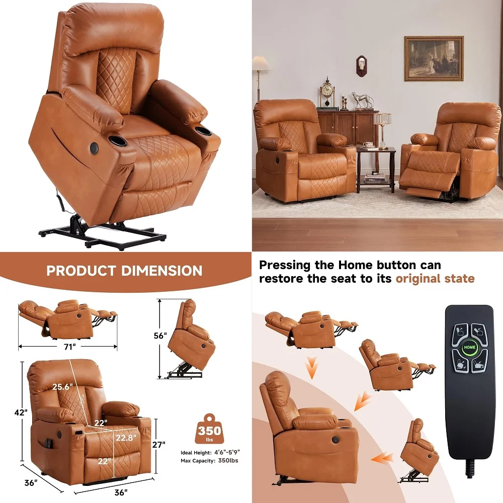 

Dual Motor Lay Flat Power Lift Recliner Chair for Elderly, Chenille Fabric Electric Lift Chairs for Adults, 400lbs Heavy Duty P
