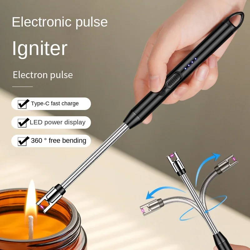 Type-C Rechargeable Kitchen Artifact Portable Smart Pulse Igniter Household Gas Stove Long Handle Electronic Lighter Wholesale