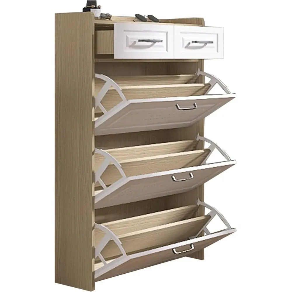 

Shoe CabiRack Shoes Organizer Cabinet Storage or Entryway with 3 Do2 Ders Hanger Large Space Storage,White-1