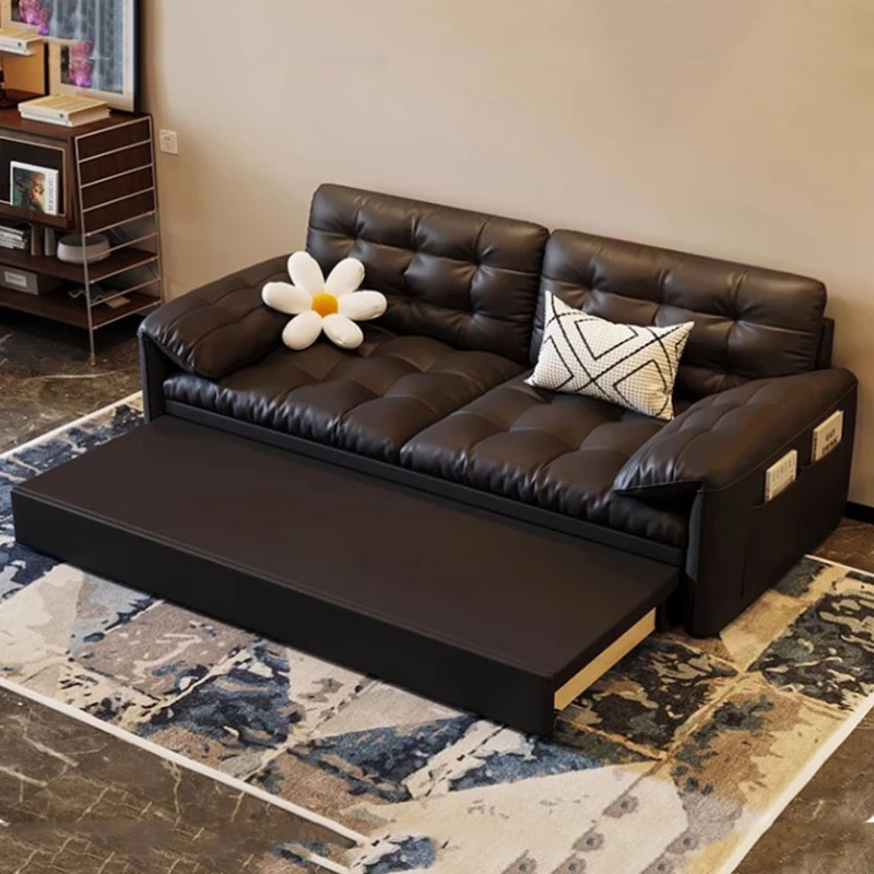 Black Extendeble Sofas Beds Leather Stretch Cute Floor Lazy Living Room Sofas Designer New Arrival Divani Da Soggiorno Furniture