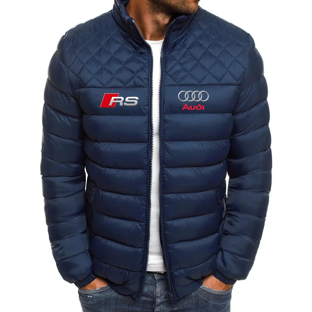 2025 nieuwe heren Audi winter casual heren dunne ketting jas skiën dikke streetwear mode rits diamant warme jas