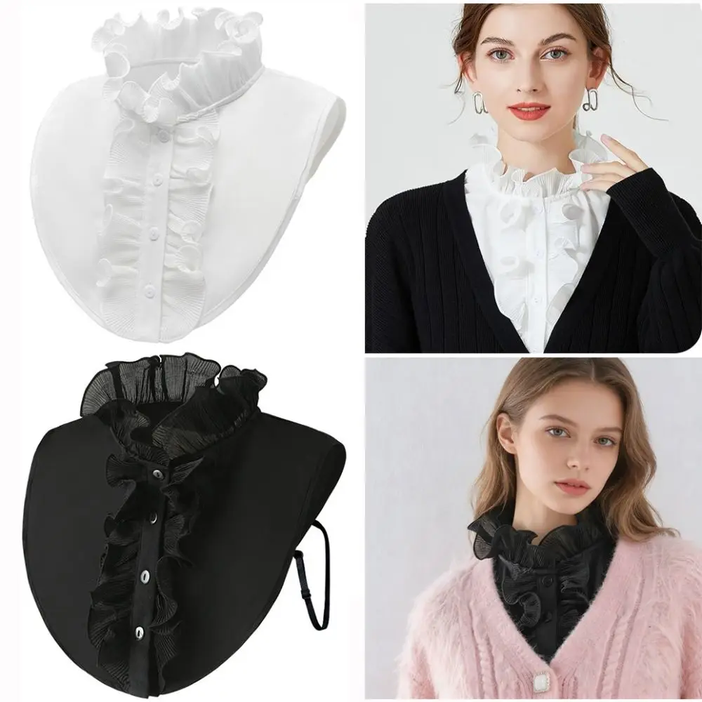 

Модный съемный воротник-стойка из шифона с рюшами для женщин