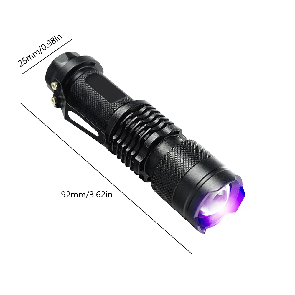 Portable LED UV Flashlight USB/Battery Powered Ultra Violet LED Flashlight 365nm/395nm Inspection Lamp 3 Modes Detector Torch