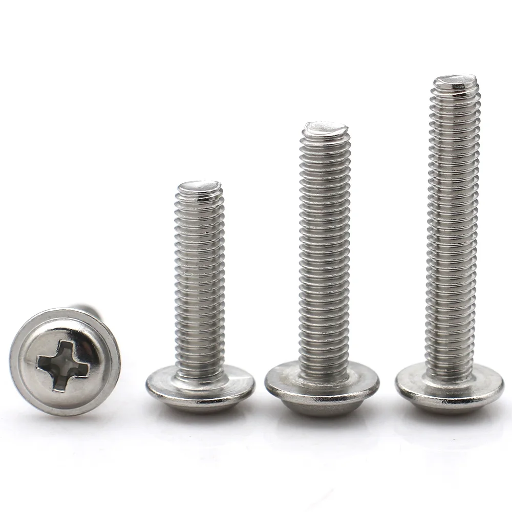 Phillips Pan Head Screws with Washer Laptop Computer Small Machine Screws 304 Stainless Steel M1.4–M8