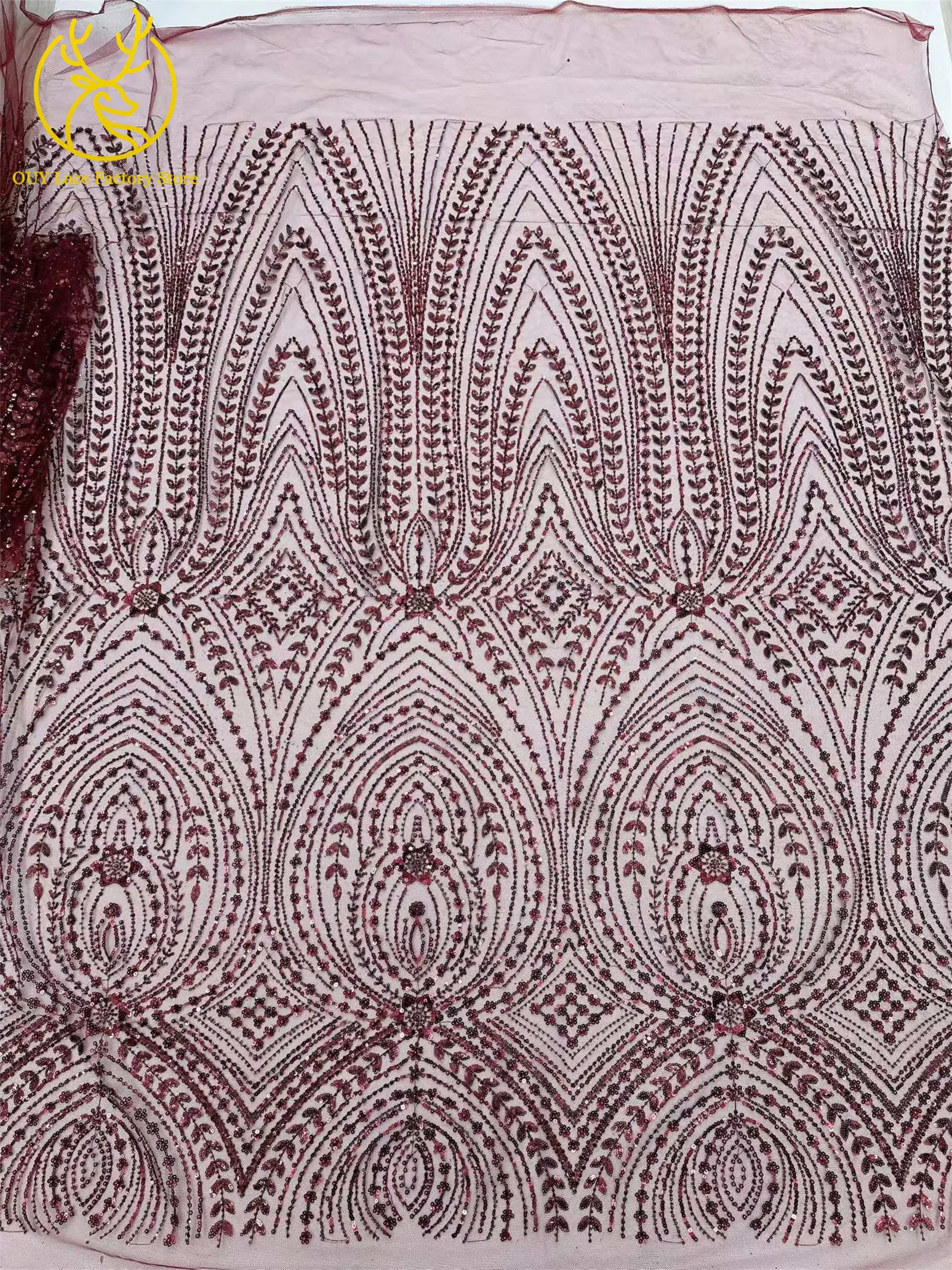 5 Yards afrikanischer Perlen-Pailletten-Spitzenstoff 2026 Hochwertiger nigerianischer französischer Tüll-Mesh-Spitzenstoff für Hochzeitskleider zum Nähen – Detail 15