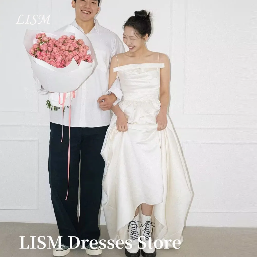LISM Sweet A-Line Korea Wedding Dresses Photo Shoot Soft Satin Strapless Floor Length Bridal Gowns웨딩드레스Customized Corsets