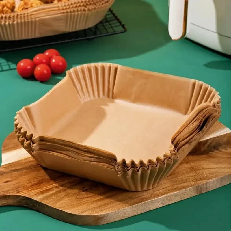 50/100PCS Air Fryer Special Paper Tray Household High Temperature Resistant Oil Absorbing Paper Pad Square Baking Paper Kitchen view 3