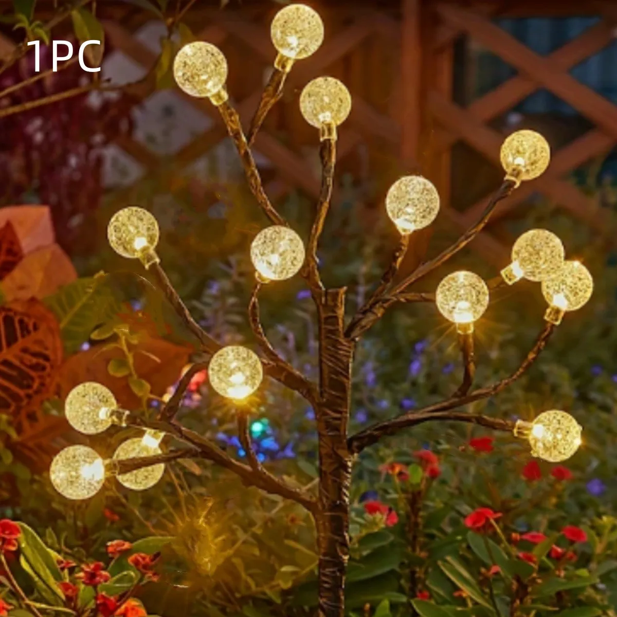 1pcs 15LED Crystal Solar Ball Tree Branch Design Solar Light Fairy Atmosphere Night Lights Waterproof Ground Pathway Lights