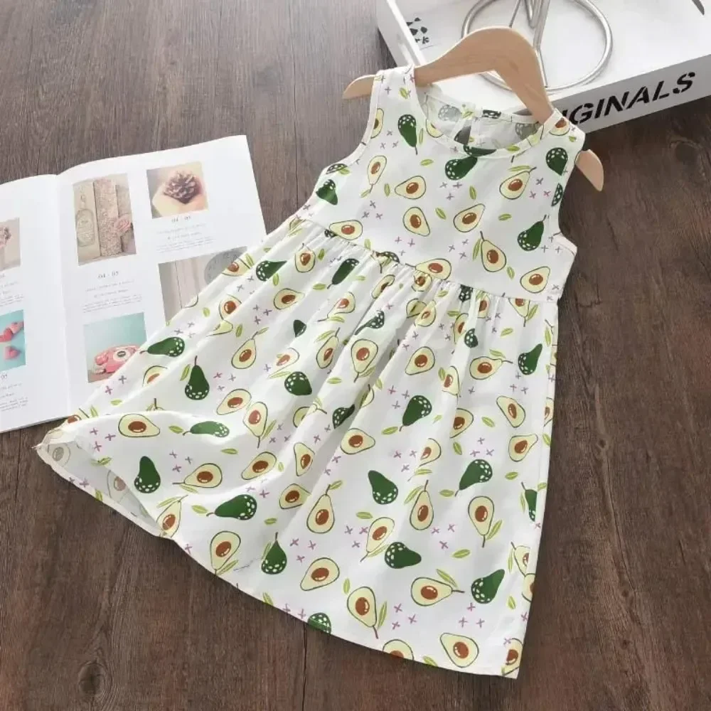 Summer New 2-7-year-old Girls' Casual Clothes Sleeveless Plant Print Floral Princess Dress Thin and Comfortable Daily Wear