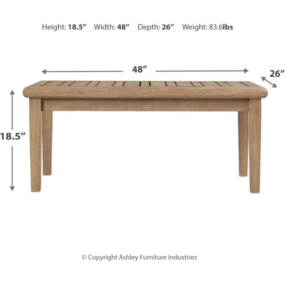 Outdoor Rectangular Eucalyptus Wood Slat Top Coffee Table, Beige