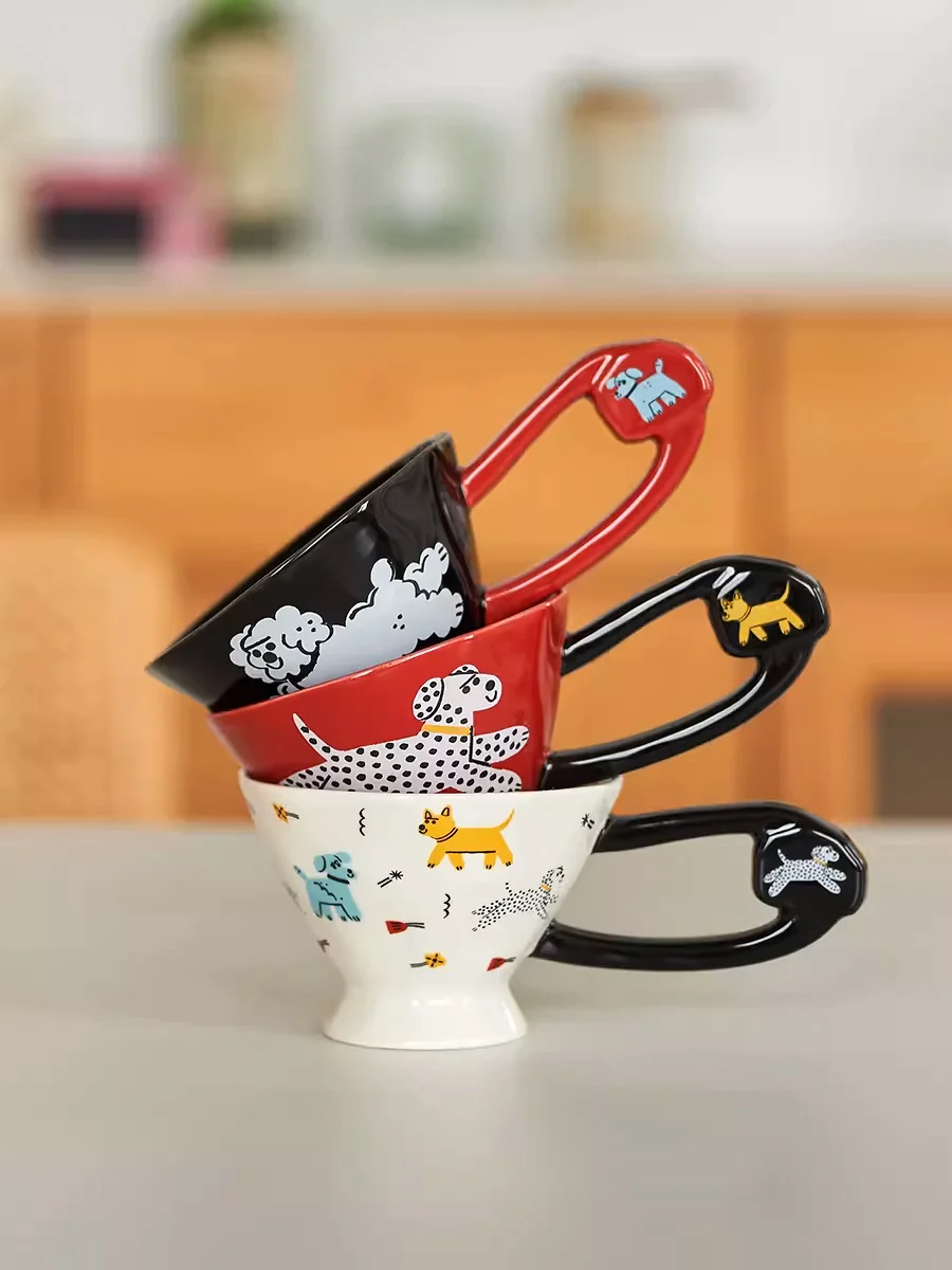 

Популярная керамическая кофейная чашка Ins, необычная яркая креативная ручка для дома и офиса, чайные кружки 280 мл, кавайная посуда для напитков