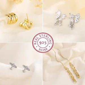 925 runde Ohrringe von Sterlingsilber für den weiblichen, Luxuskristall, Vintage Hochzeit Schmuck, weißer Zirkon, neu 8 Hauptverkaufslot Silber 925 Ohrringe - №4