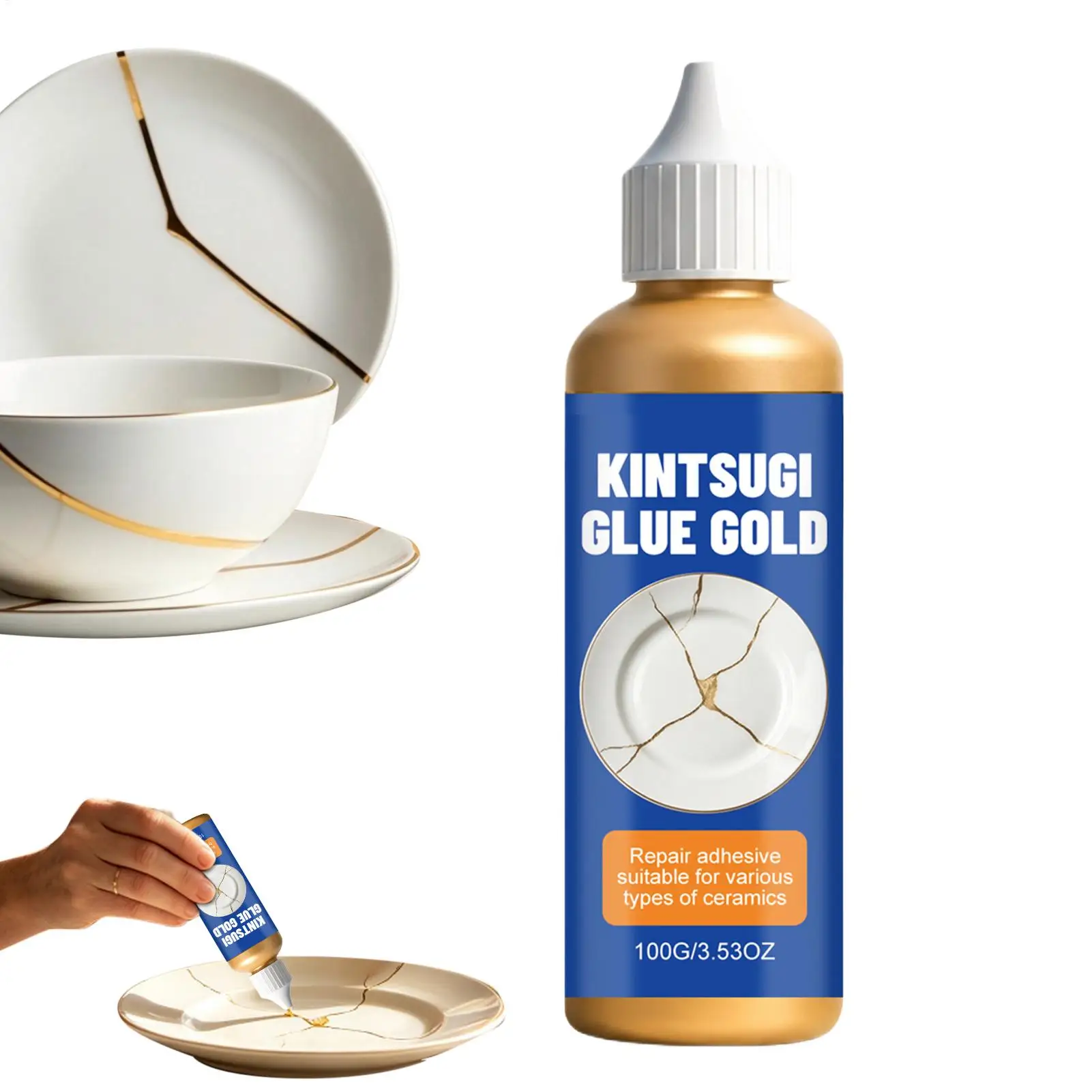 100g Ceramic Glue For Pottery Strong Golden Food Safe Decor Adhesive Strong Clay Adhesive For Bathtub Bathroom Countertop Floor