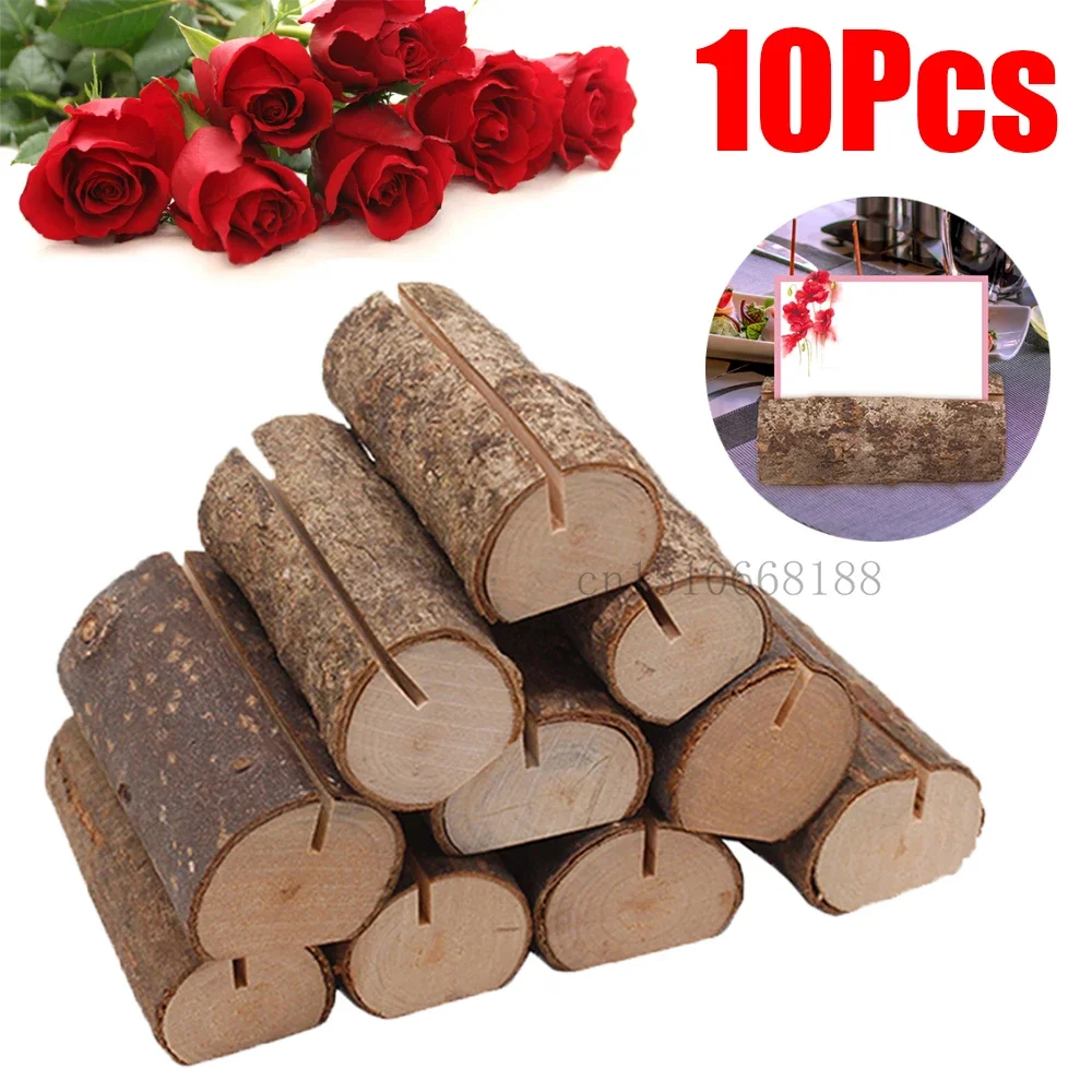 حامل بطاقات من الخشب الطبيعي الريفي ، حاملات صور أسماء وأرقام خشبية ، حامل قائمة الطعام ، ديكور حفل الزفاف ، 10 *