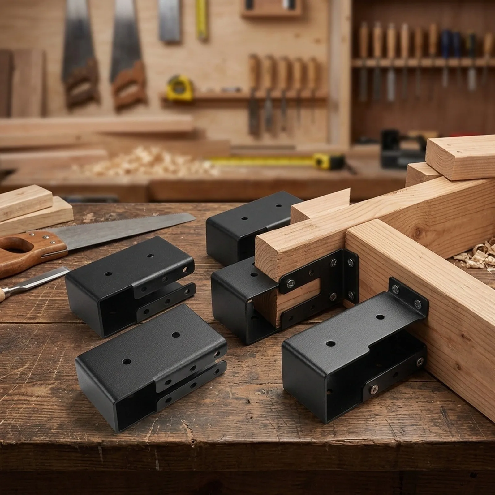 Wood Beam Support Joist Hanger Set Steel Concealed Connectors for Fence and Pergola Projects with Pre Drilled Holes