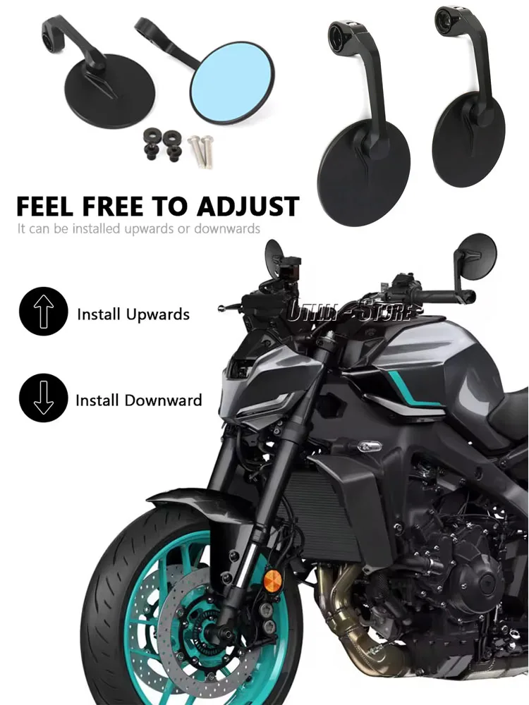

Suitable For Yamaha MT09 SP MT-09 2024 2025 Handle End Mirror Side Adjustable Retro Motorcycle Accessories Black With Blue Lens