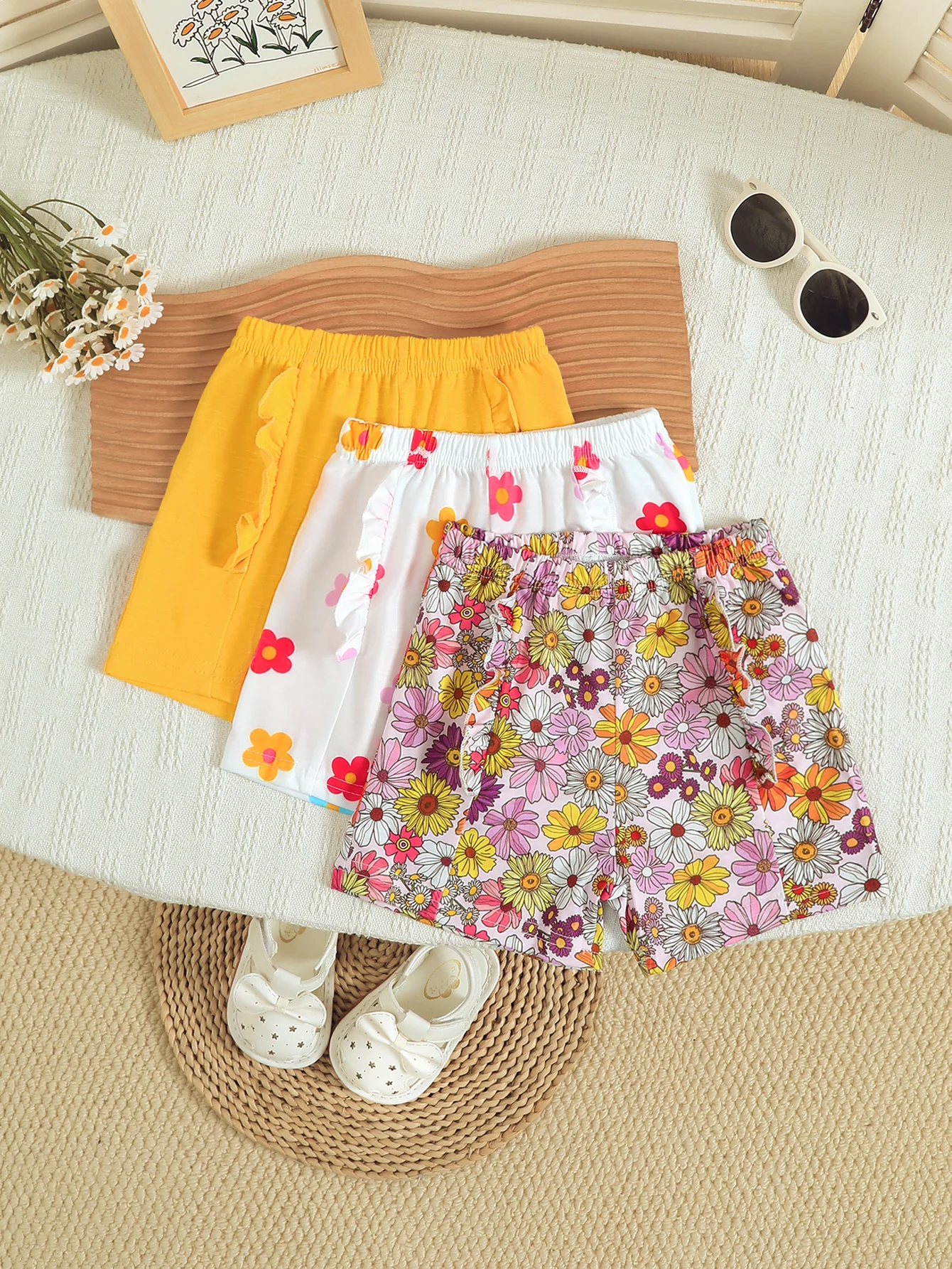 Summer  0-2 Years  Old  Infant  Baby  Girls  Flower  Printed  Shorts   2-Piece  Set