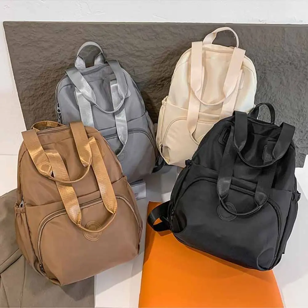 Casual Korean Style Sport Nylon Backpack Large Capacity Solid Color Travel Shoulder Bag Niche Design Nylon Fitness Bag Women